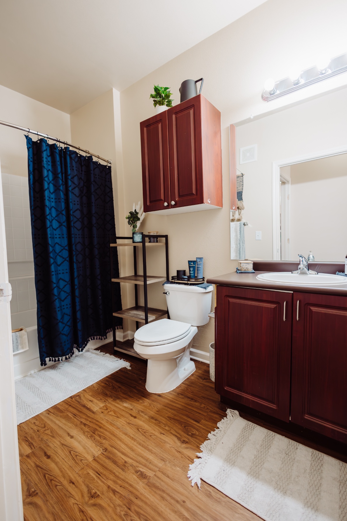 Model bathroom with lots of storage space at Maverick Place Model bathroom with lots of storage space at Maverick Place