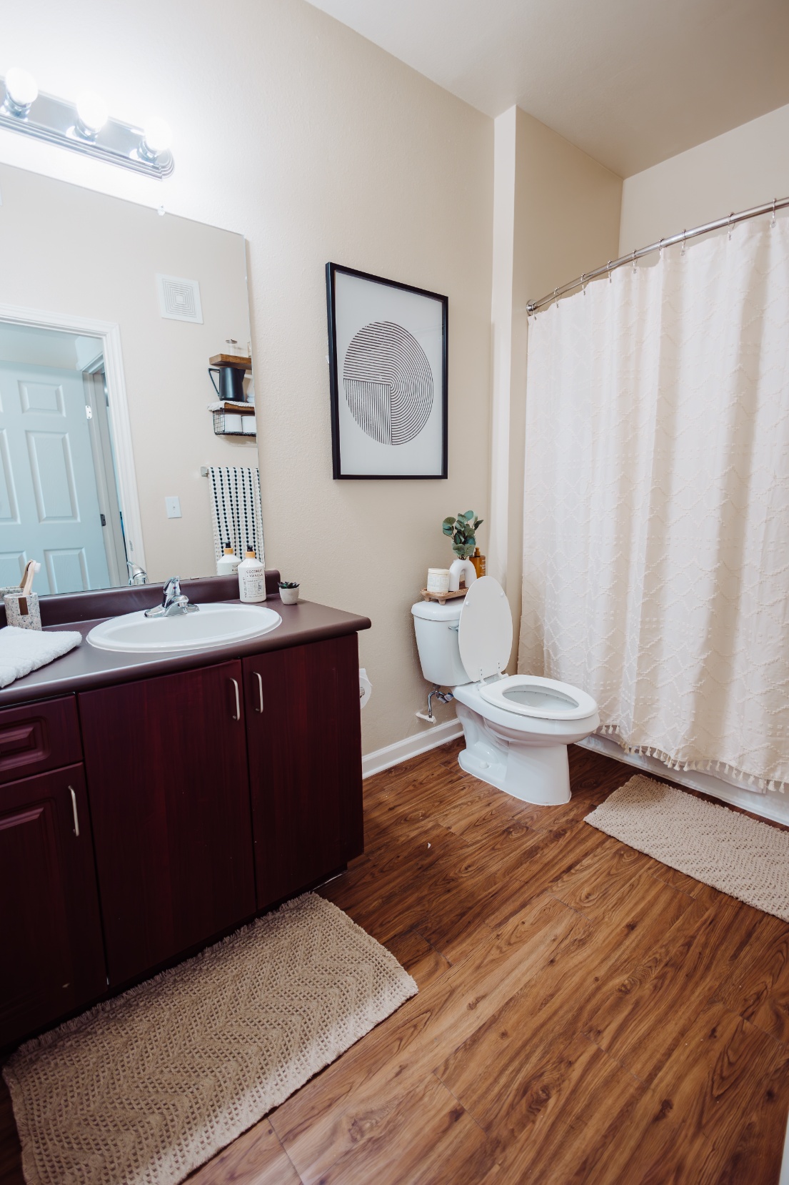 Model bathroom with oversized vanity at Maverick Place