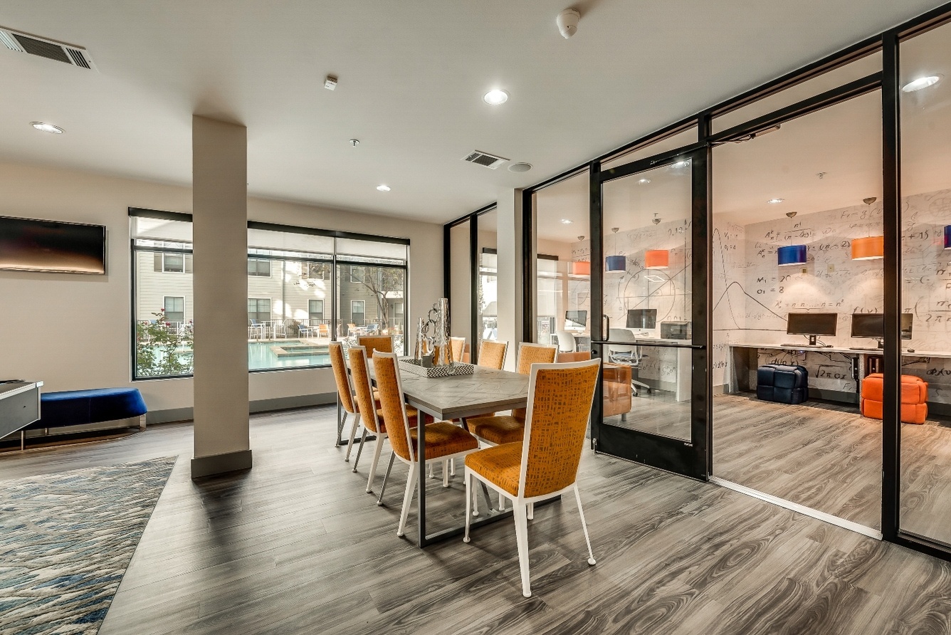 Study lounge and group meeting table at Maverick Place